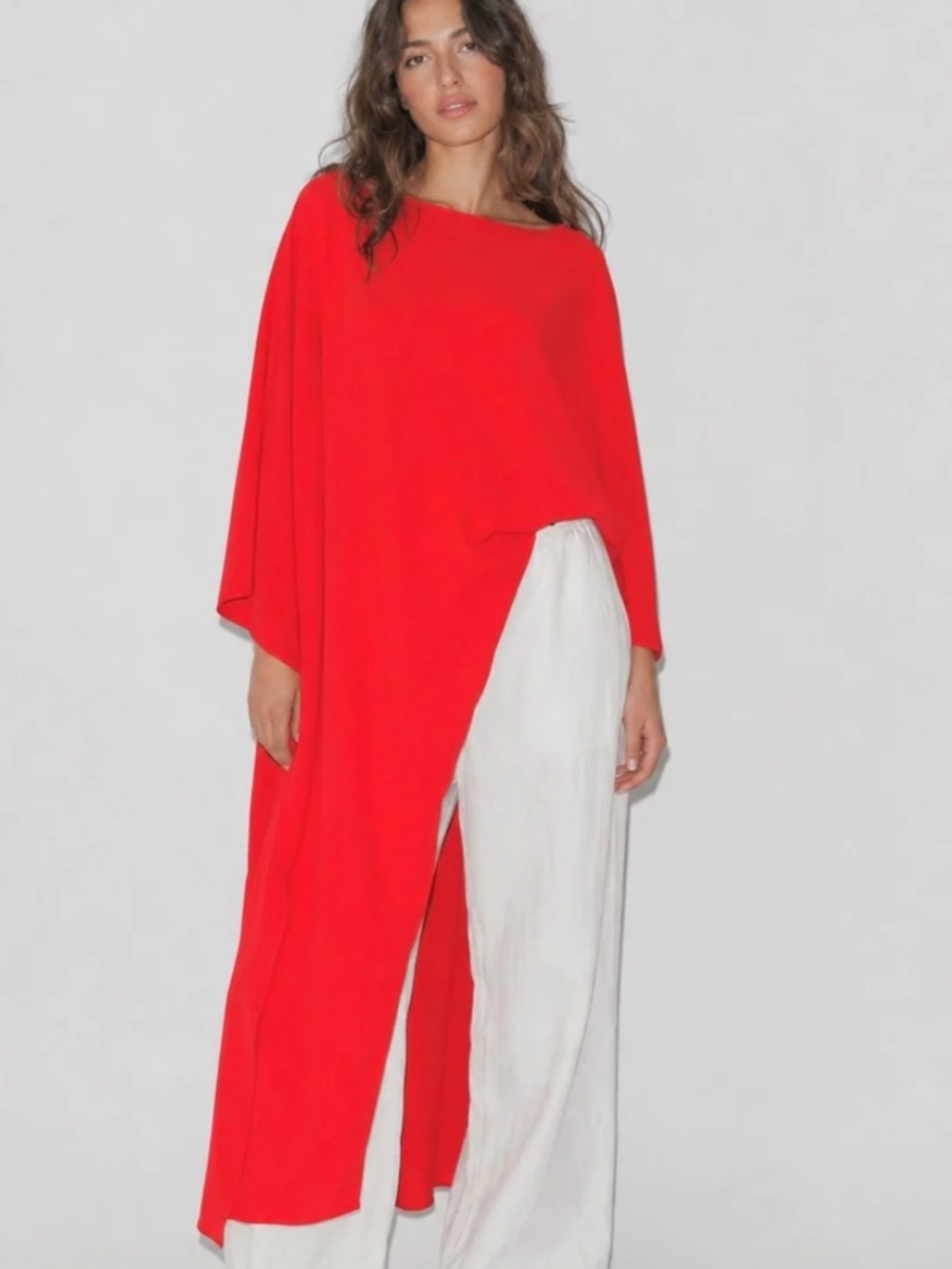 Women's Red Asymmetric Tunic Top